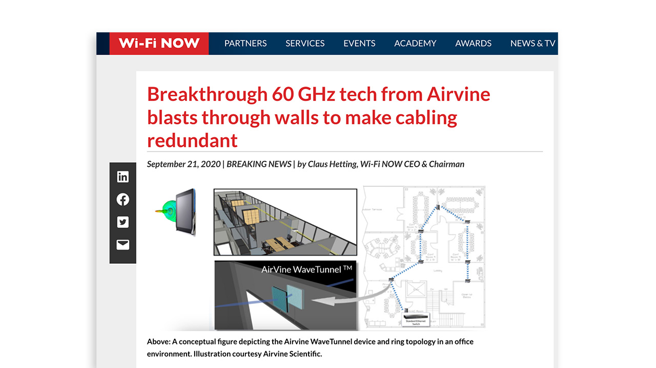 Breakthrough 60 GHz tech from Airvine Blasts Through Walls to Make Cabling Redundant