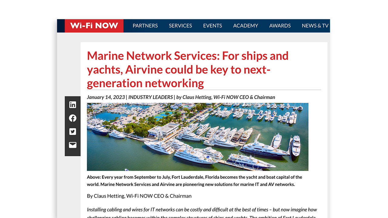 Marine Network Services: For ships and yachts, Airvine could be key to next-generation networking